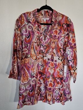 Chico’s 40th Anniversary Paisley Beaded Tunic Size XL in kalmia